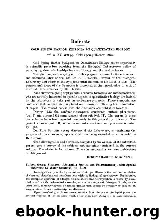 Cold Spring Harbor Symposia on Quantitative Biology by Unknown