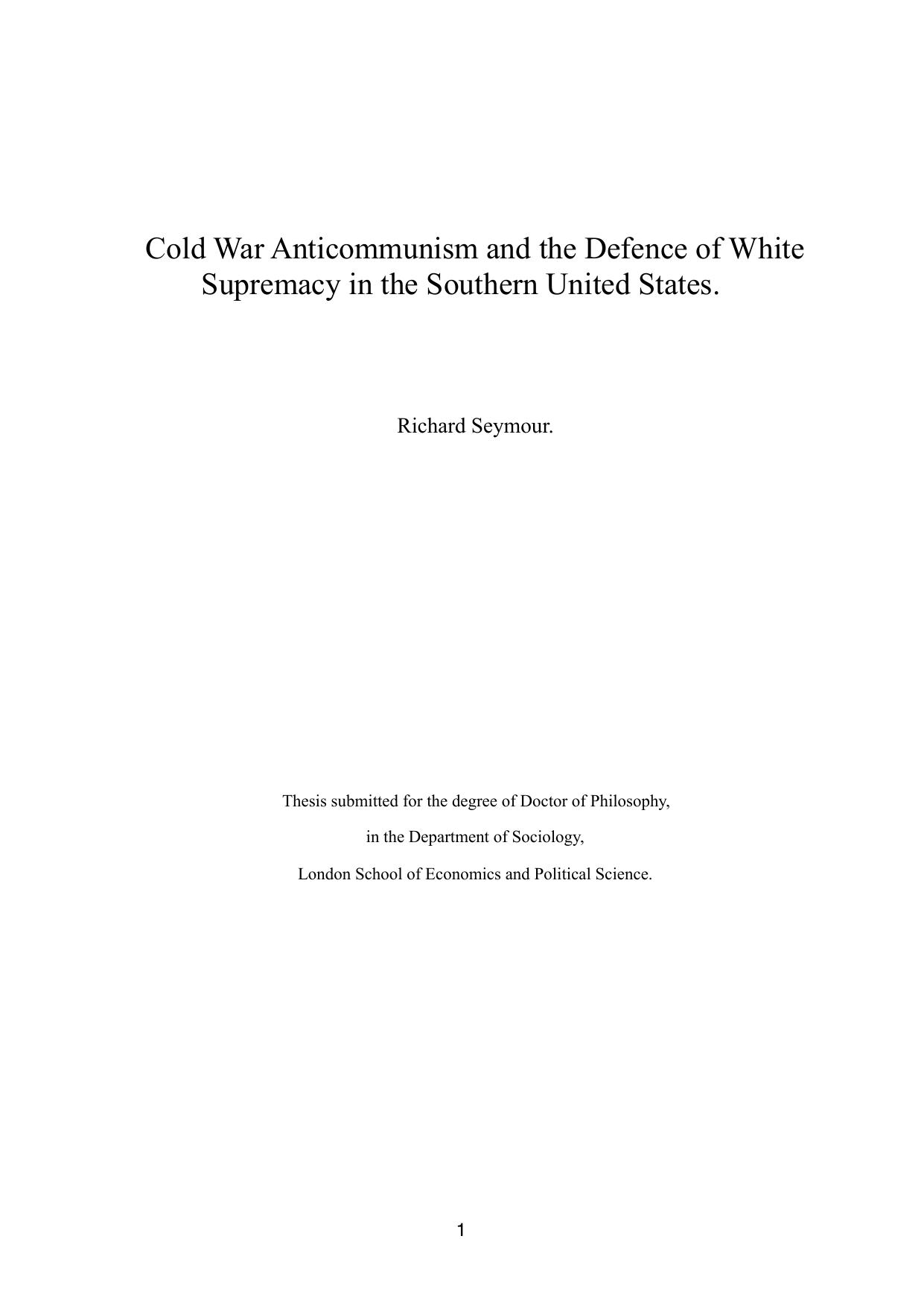 Cold War anticommunism and the defence of white supremacy in the southern United States by Richard Seymour