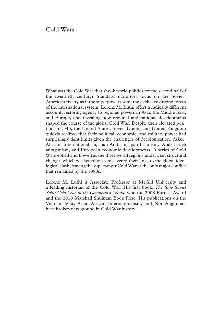 Cold Wars: Asia, the Middle East, Europe by Lorenz M. Lüthi