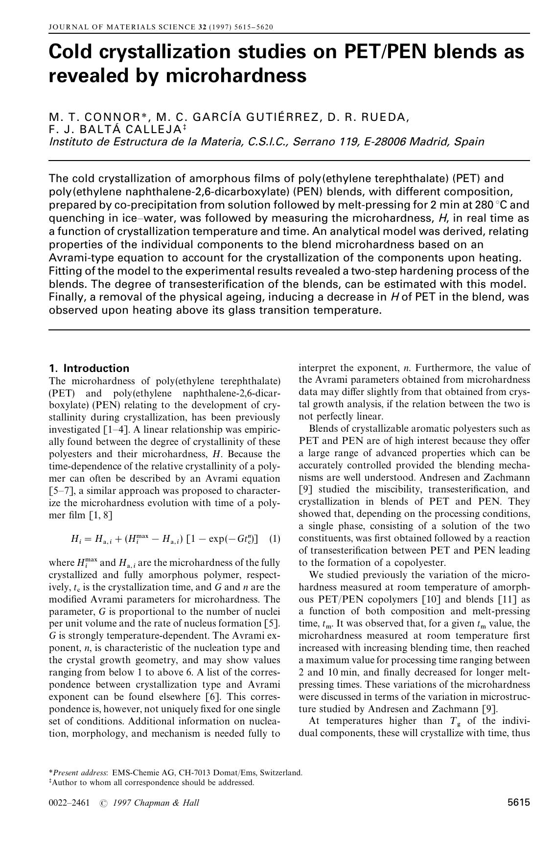 Cold crystallization studies on PETPEN blends as revealed by microhardness by Unknown