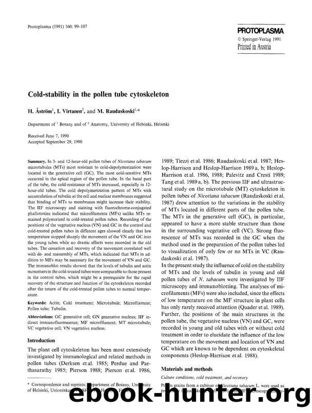 Cold-stability in the pollen tube cytoskeleton by Unknown