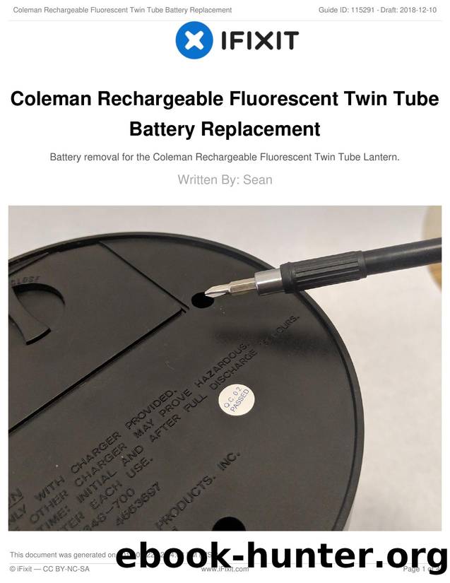Coleman Rechargeable Fluorescent Twin Tube Battery Replacement by Unknown