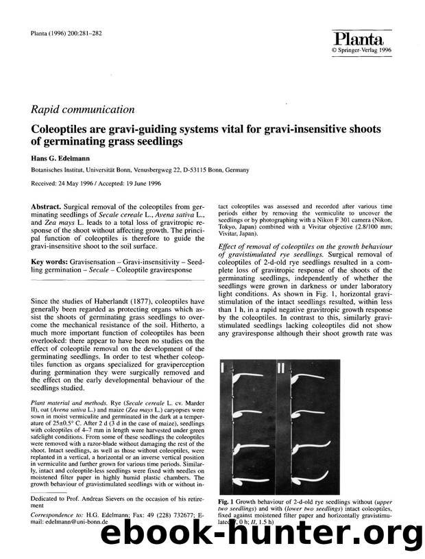 Coleoptiles are gravi-guiding systems vital for gravi-insensitive shoots of germinating grass seedlings by Unknown