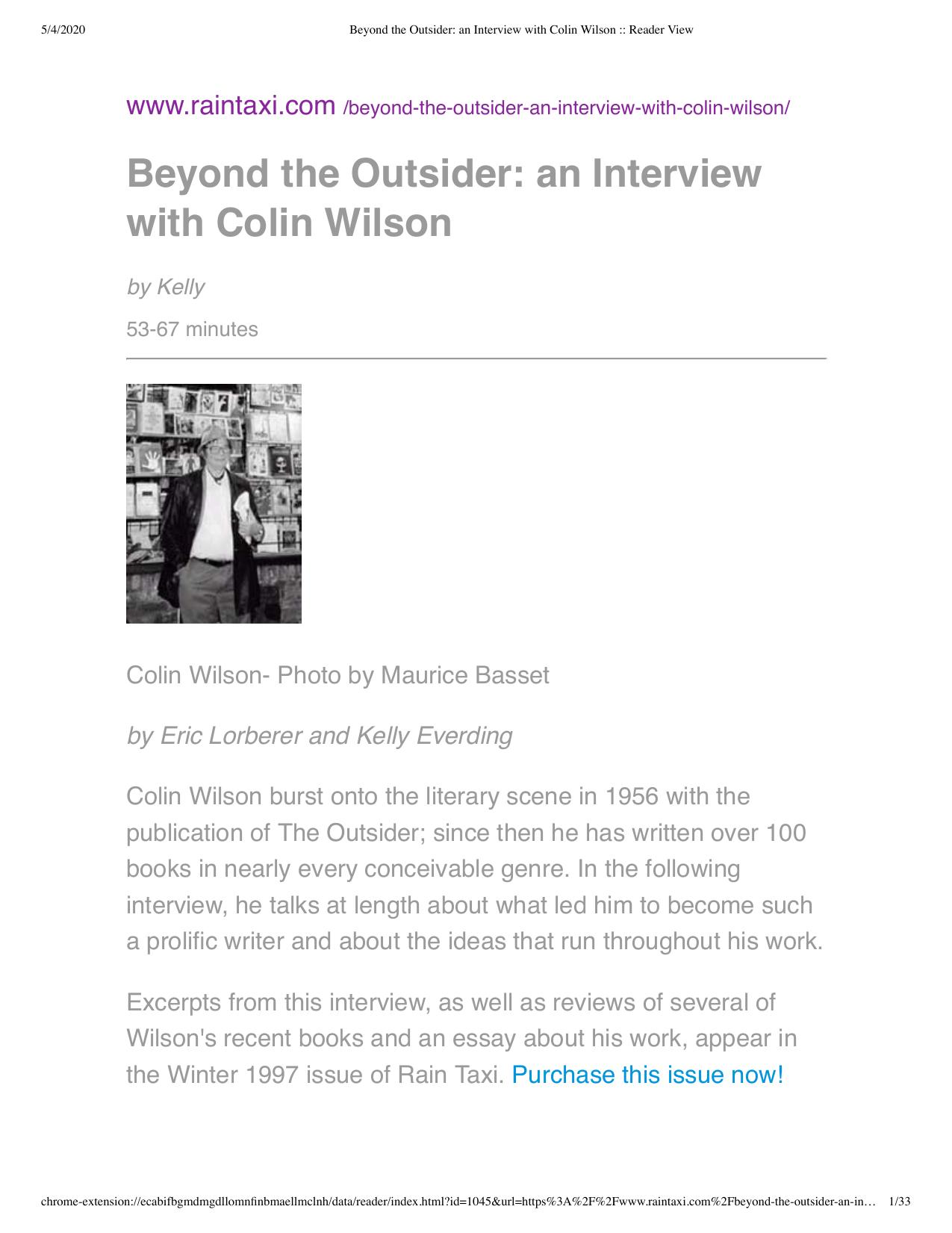Colin Wilson - Interview by Beyond The Outsider