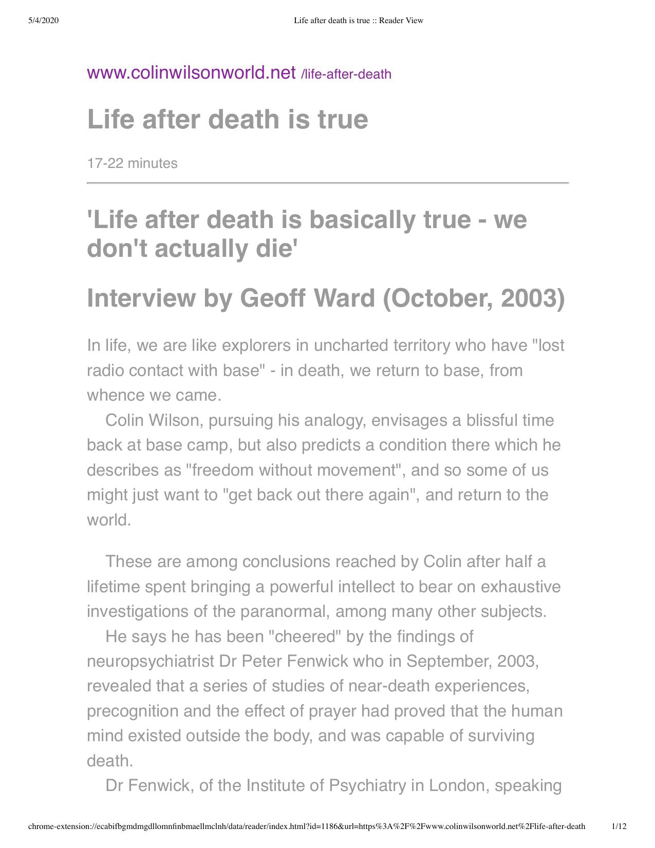 Colin Wilson - Interview by Life After Death Is True