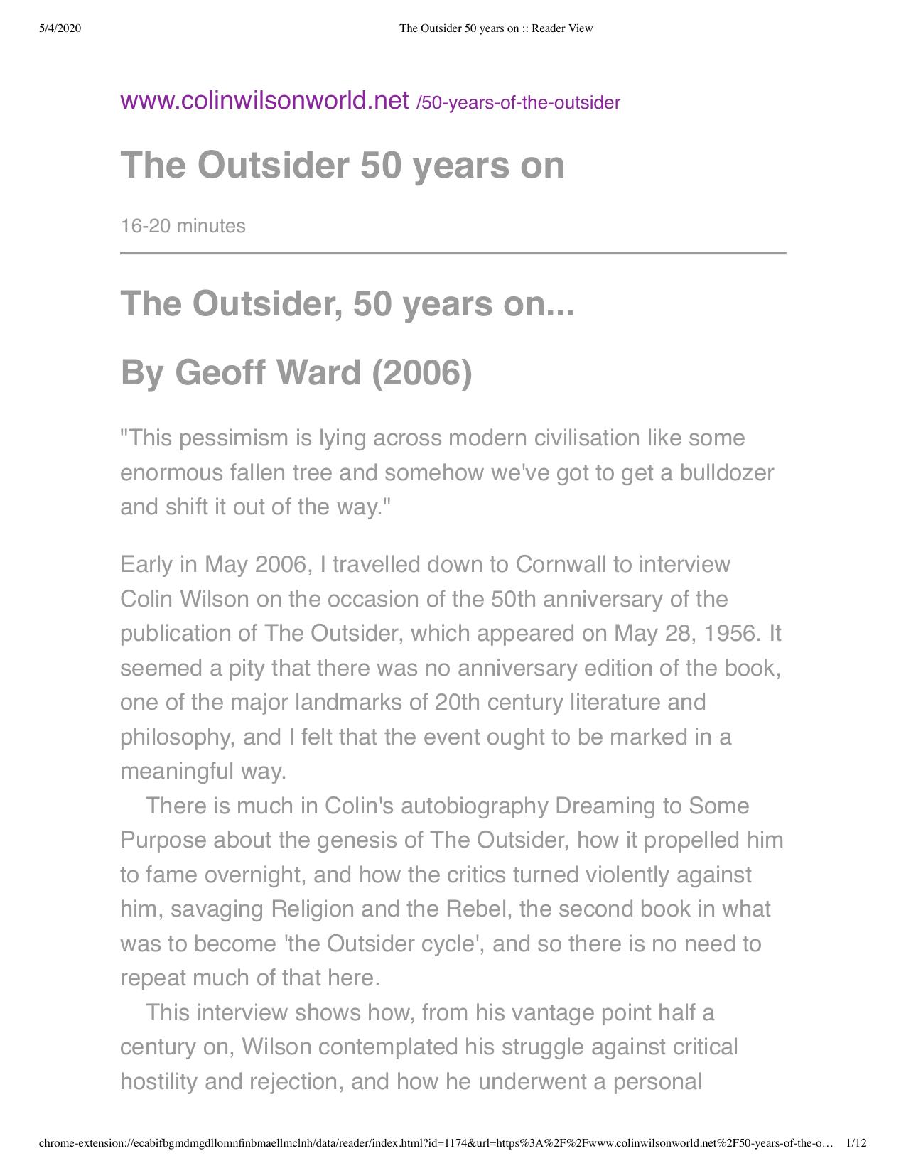 Colin Wilson - Interview by Outsider 50 Years On