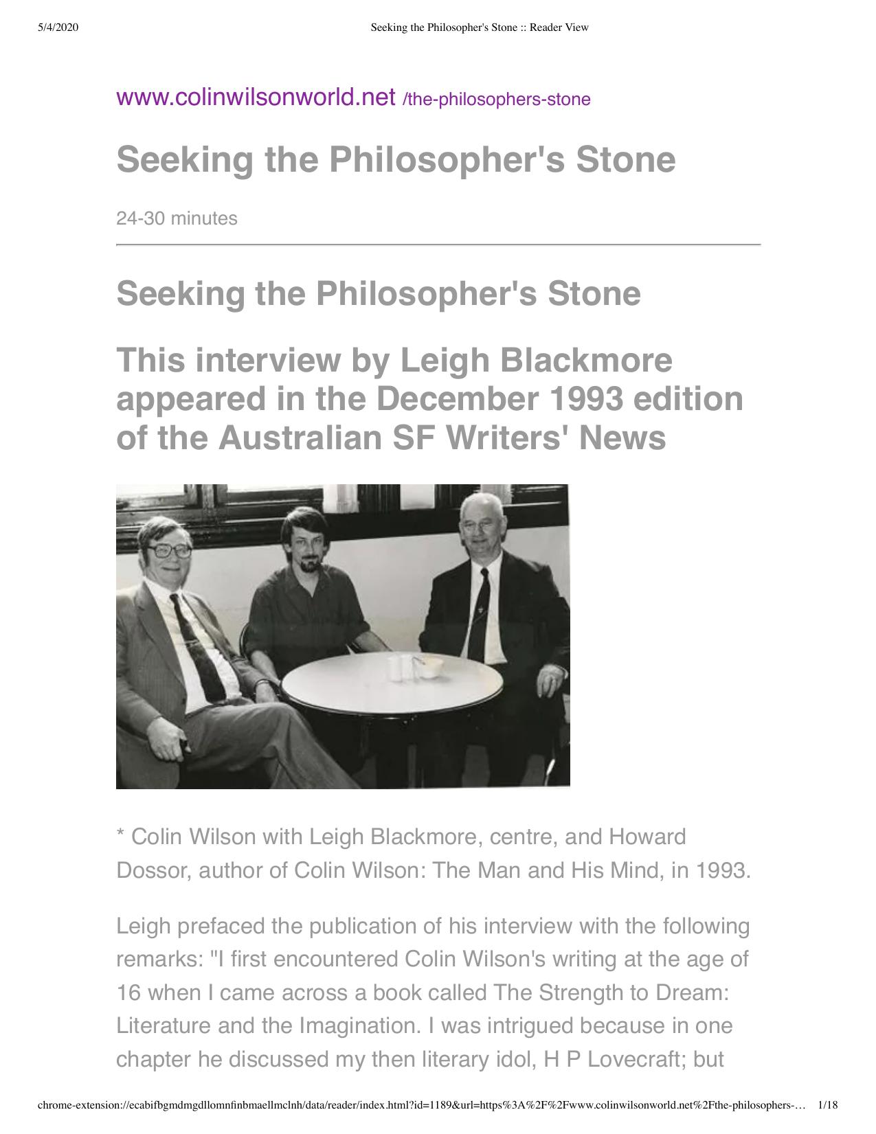 Colin Wilson - Interview by Seeking The Philosopher's Stone