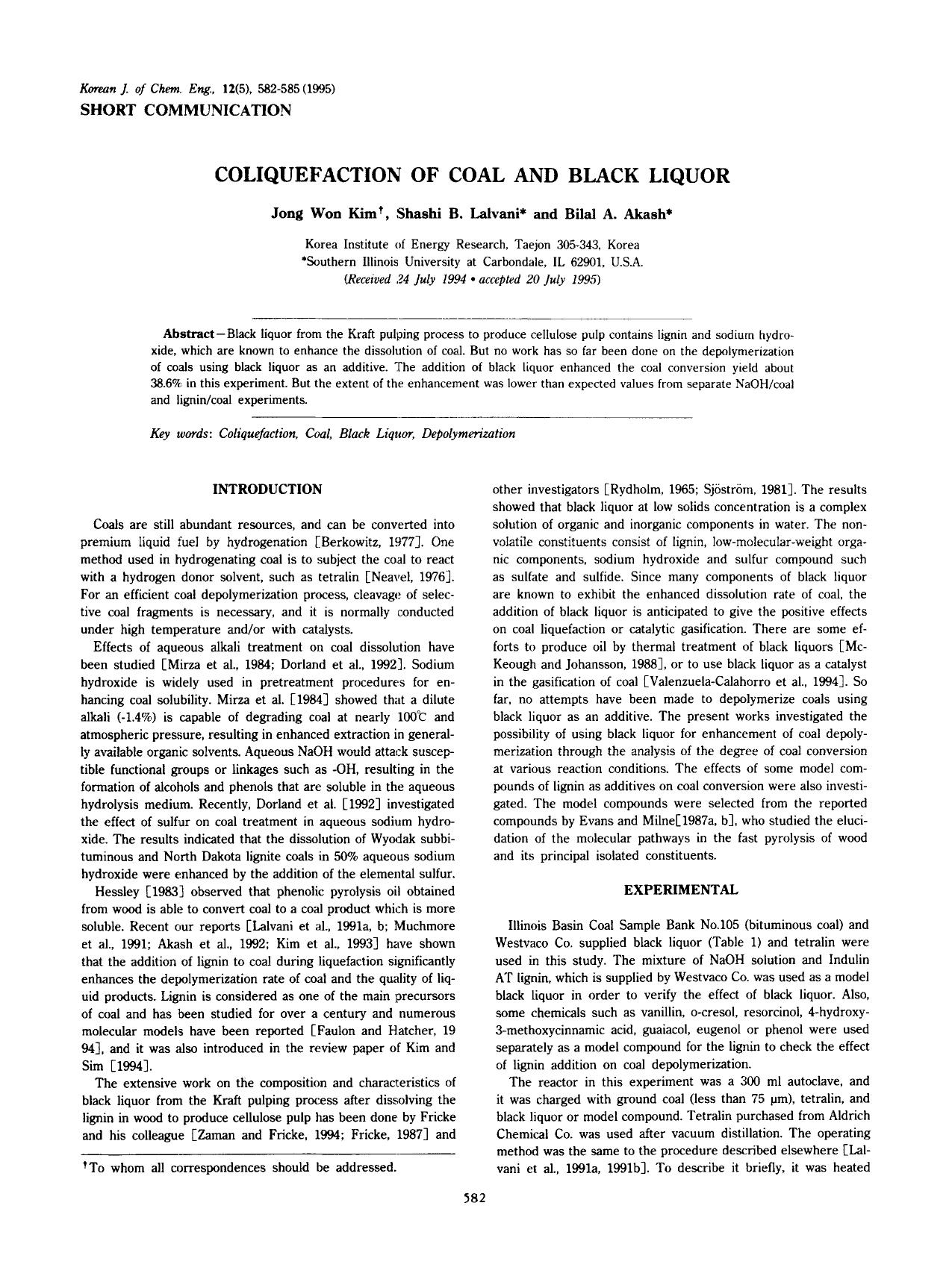 Coliquefaction of coal and black liquor by Unknown