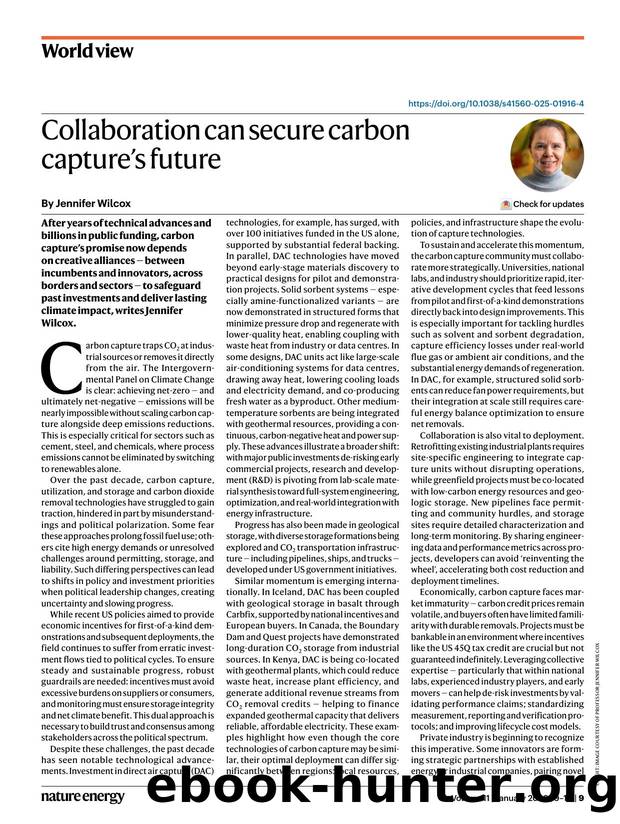 Collaboration can secure carbon captureâs future by Jennifer Wilcox