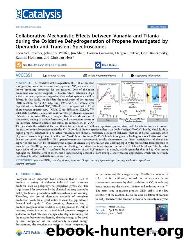Collaborative Mechanistic Effects between Vanadia and Titania during the Oxidative Dehydrogenation of Propane Investigated by Operando and Transient Spectroscopies by unknow