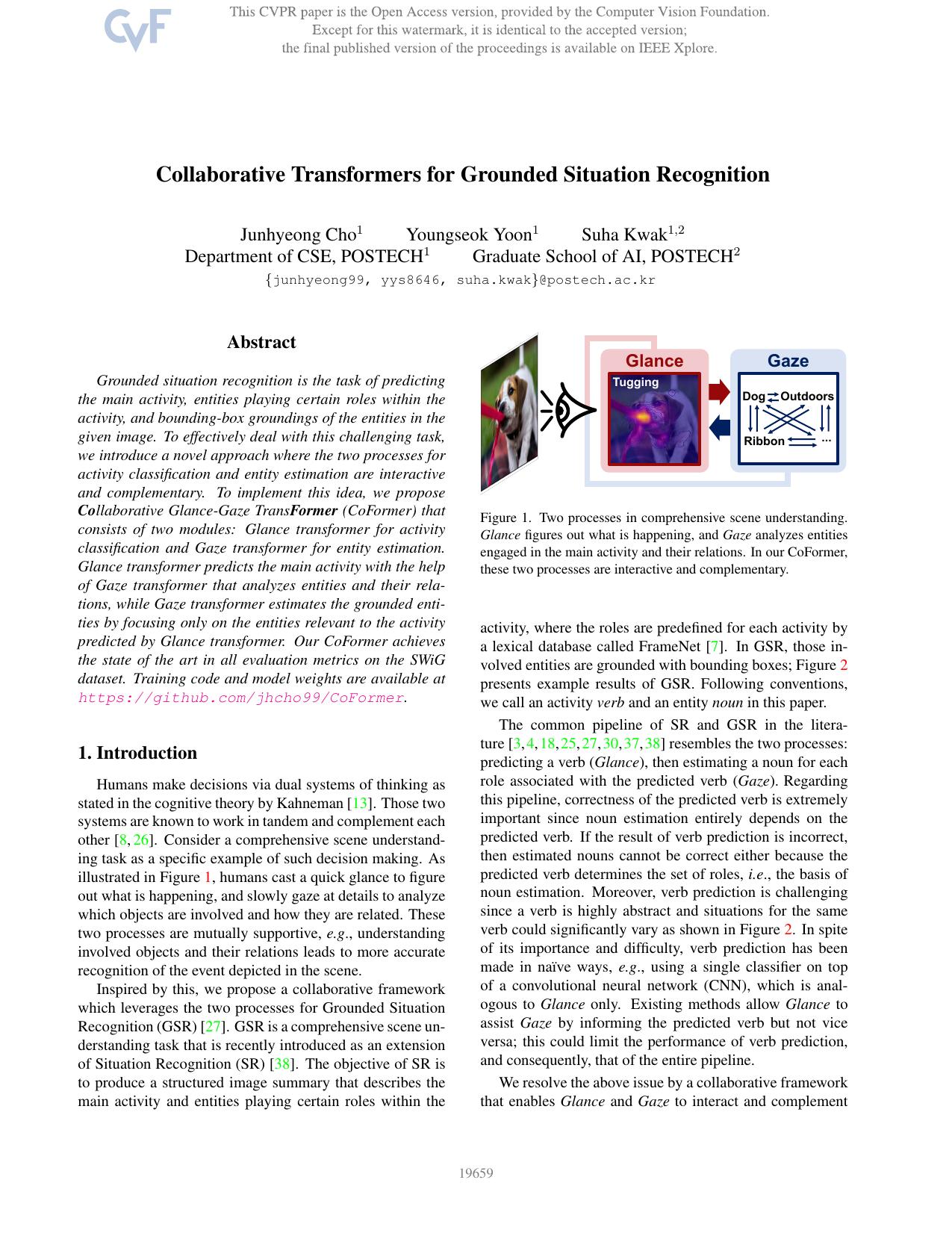 Collaborative Transformers for Grounded Situation Recognition by Junhyeong Cho & Youngseok Yoon & Suha Kwak