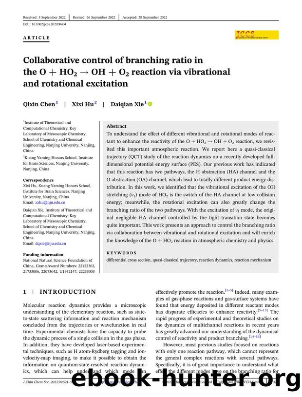 Collaborative control of branching ratio in the O + HO2 â OH + O2 reaction via vibrational and rotational excitation by Unknown