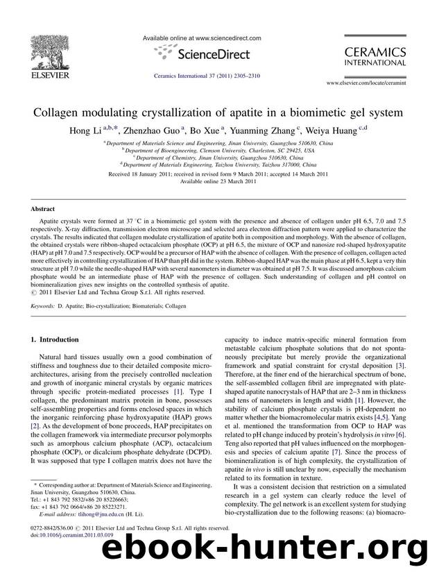 Collagen modulating crystallization of apatite in a biomimetic gel system by Hong Li