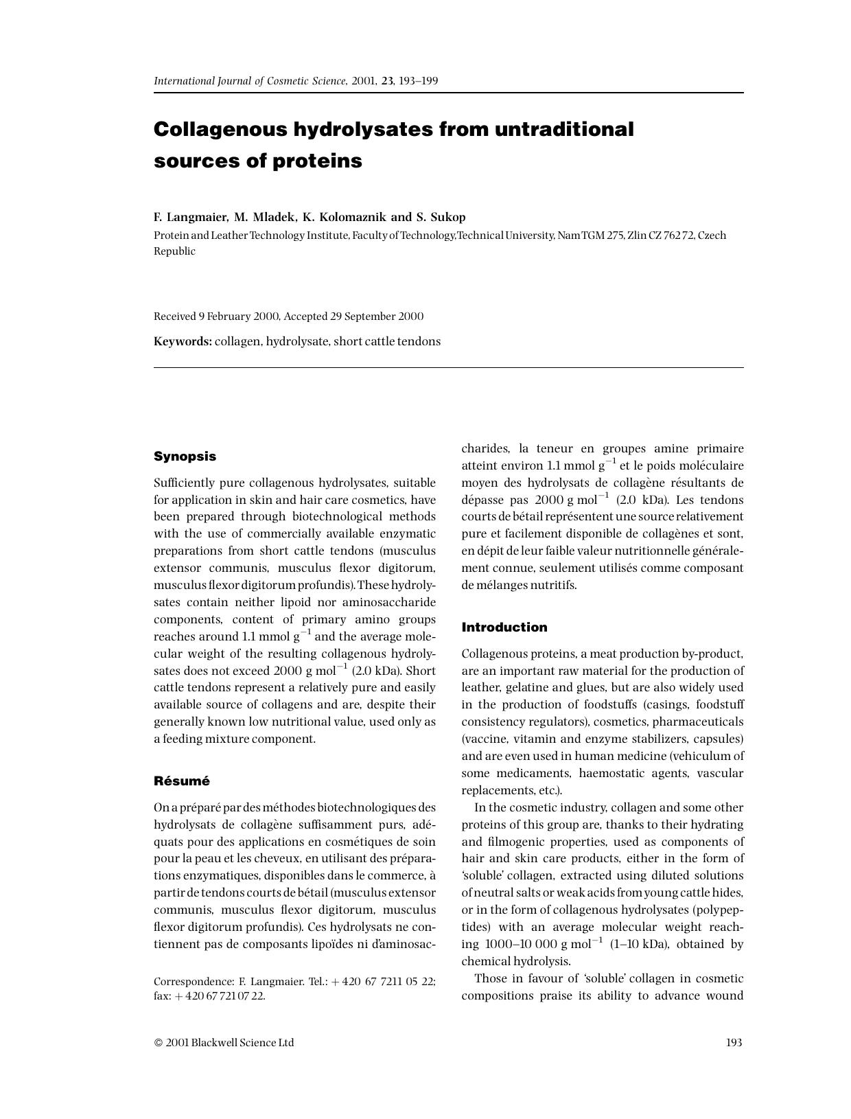 Collagenous hydrolysates from untraditional sources of proteins by Unknown