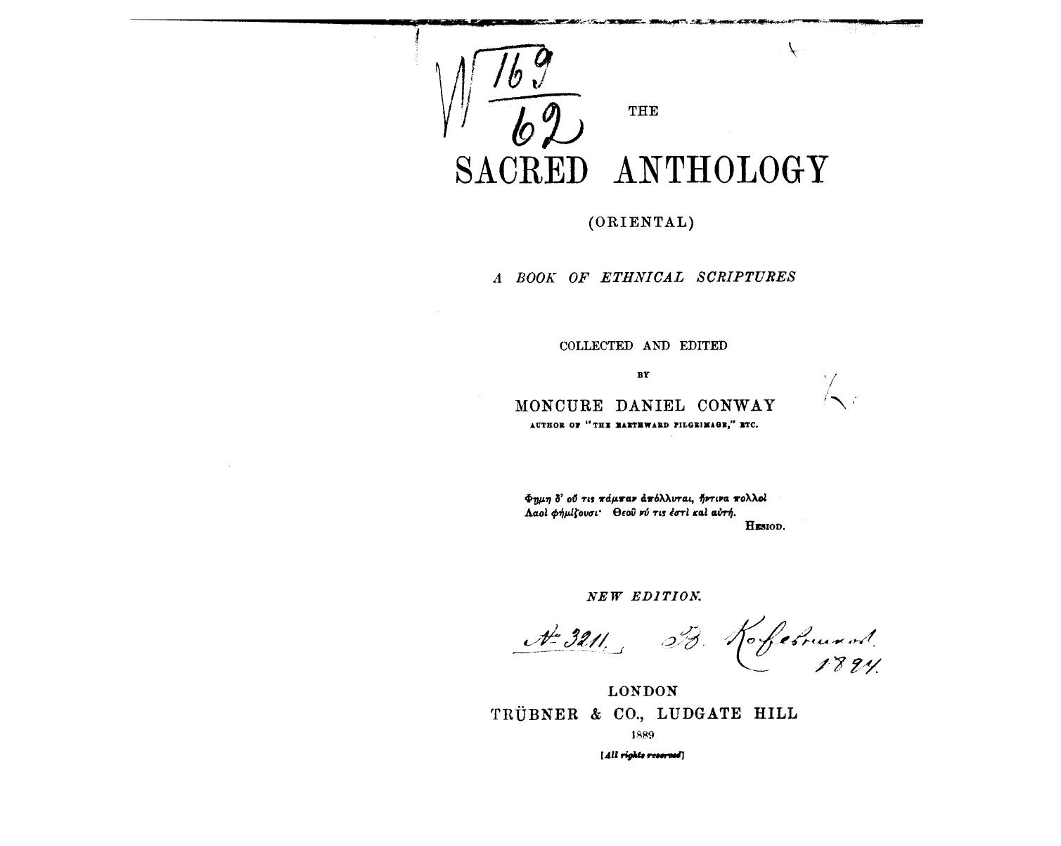 Collected BY Moncure Daniel Conway - The sacred anthology by 1889