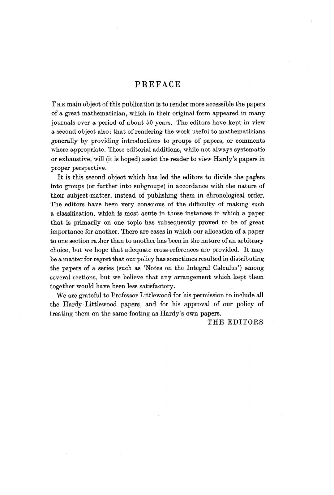 Collected papers of G.H. Hardy; including joint papers with J.E. Littlewood and others by edited by a committee appointed by the London Mathematical Society