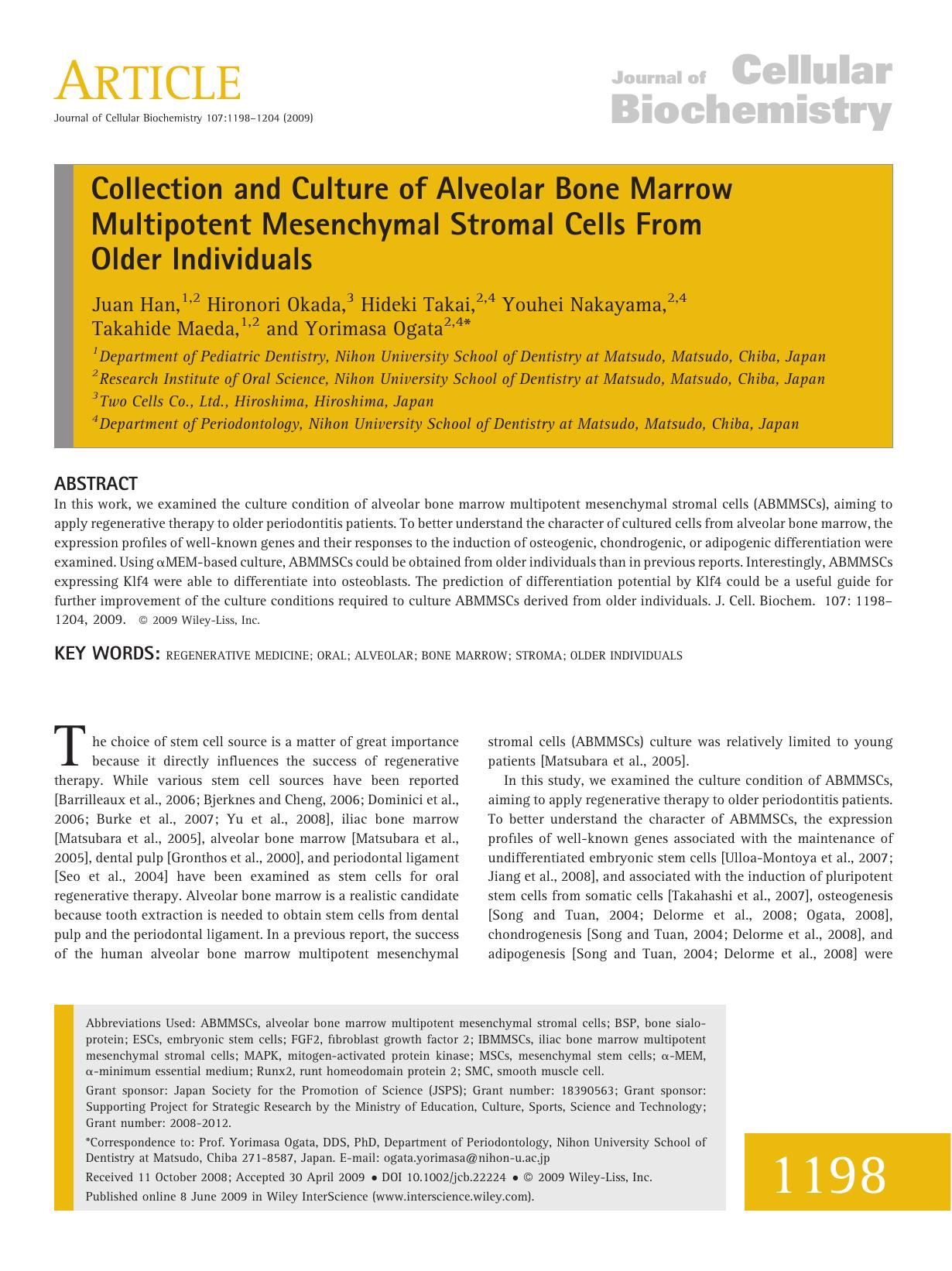 Collection and culture of alveolar bone marrow multipotent mesenchymal stromal cells from older individuals by Unknown