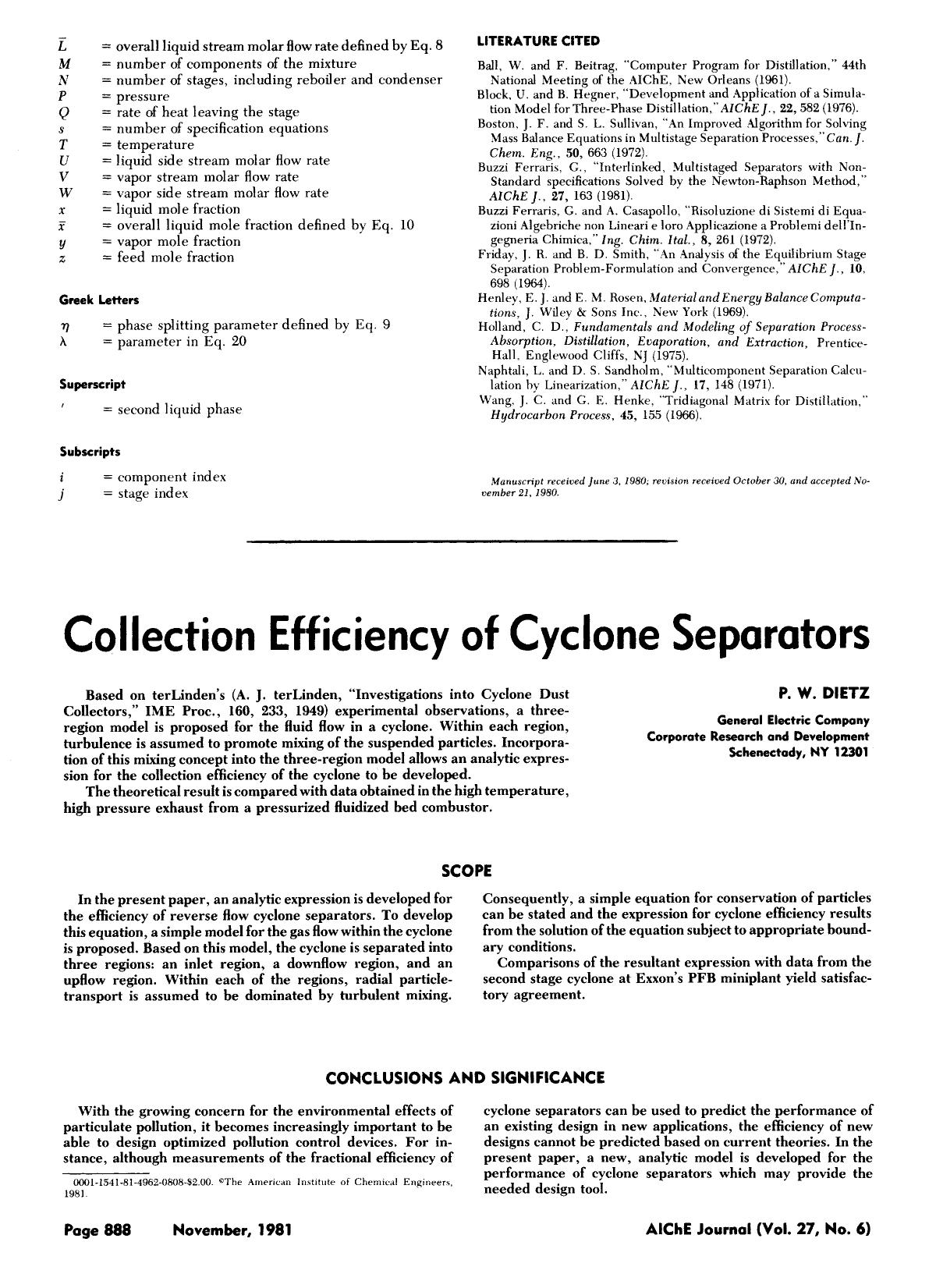 Collection efficiency of cyclone separators by Unknown