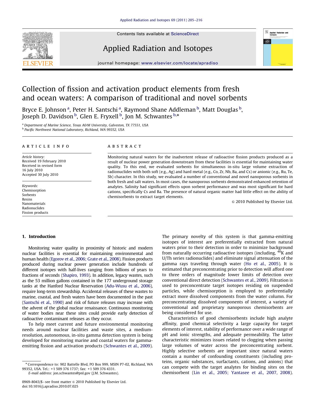 Collection of fission and activation product elements from fresh and ocean waters A comparison of traditional and novel sorbents by unknow
