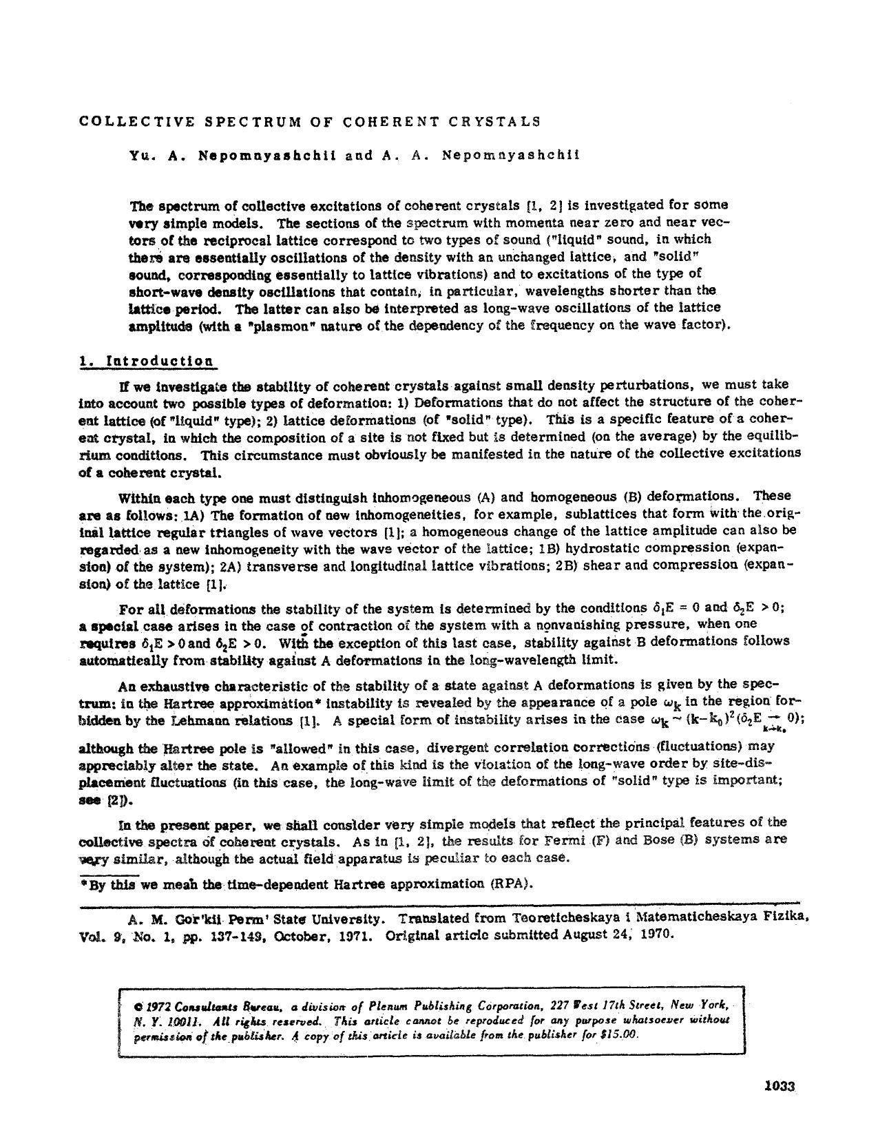 Collective spectrum of coherent crystals by Unknown