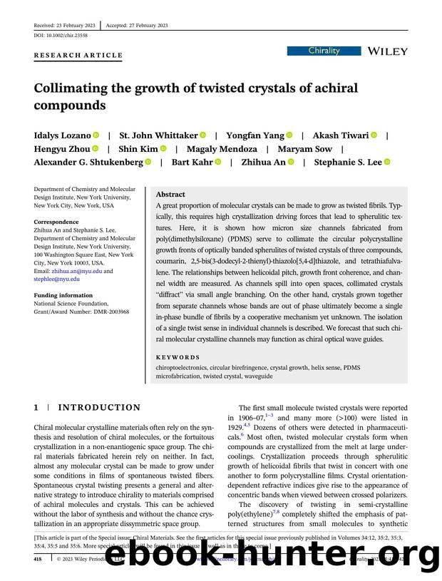 Collimating the growth of twisted crystals of achiral compounds by unknow
