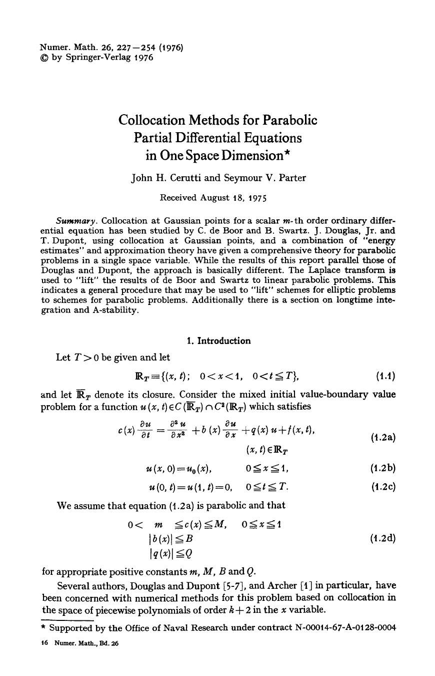 Collocation methods for parabolic partial differential equations in one space dimension by Unknown