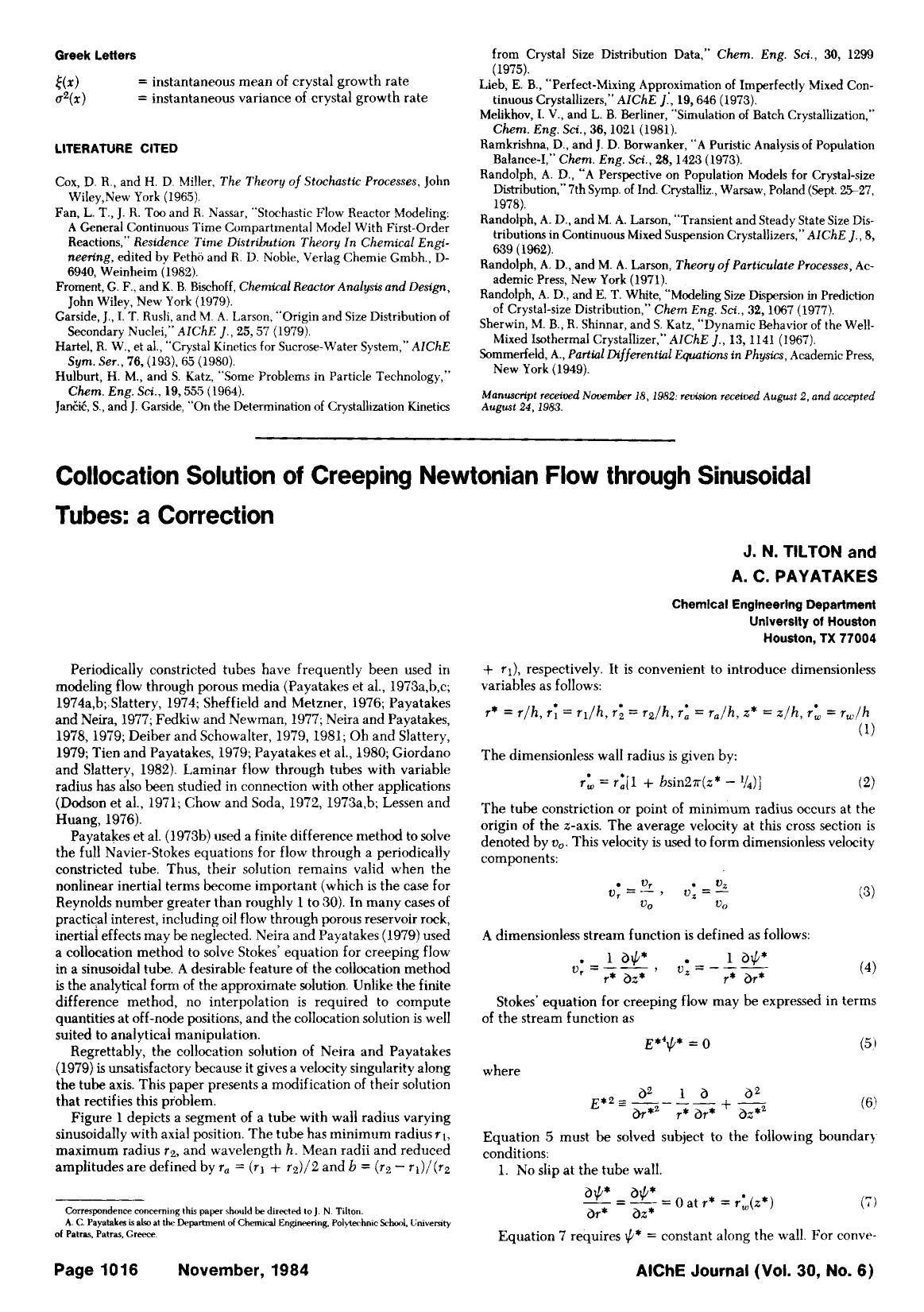 Collocation solution of creeping newtonian flow through sinusoidal tubes: A correction by Unknown