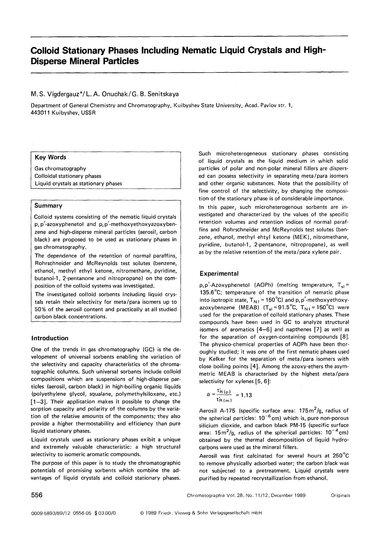 Colloid stationary phases including nematic liquid crystals and high-disperse mineral particles by Unknown