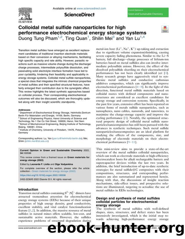 Colloidal metal sulfide nanoparticles for high performance electrochemical energy storage systems by Duong Tung Pham & Ting Quan & Shilin Mei & Yan Lu