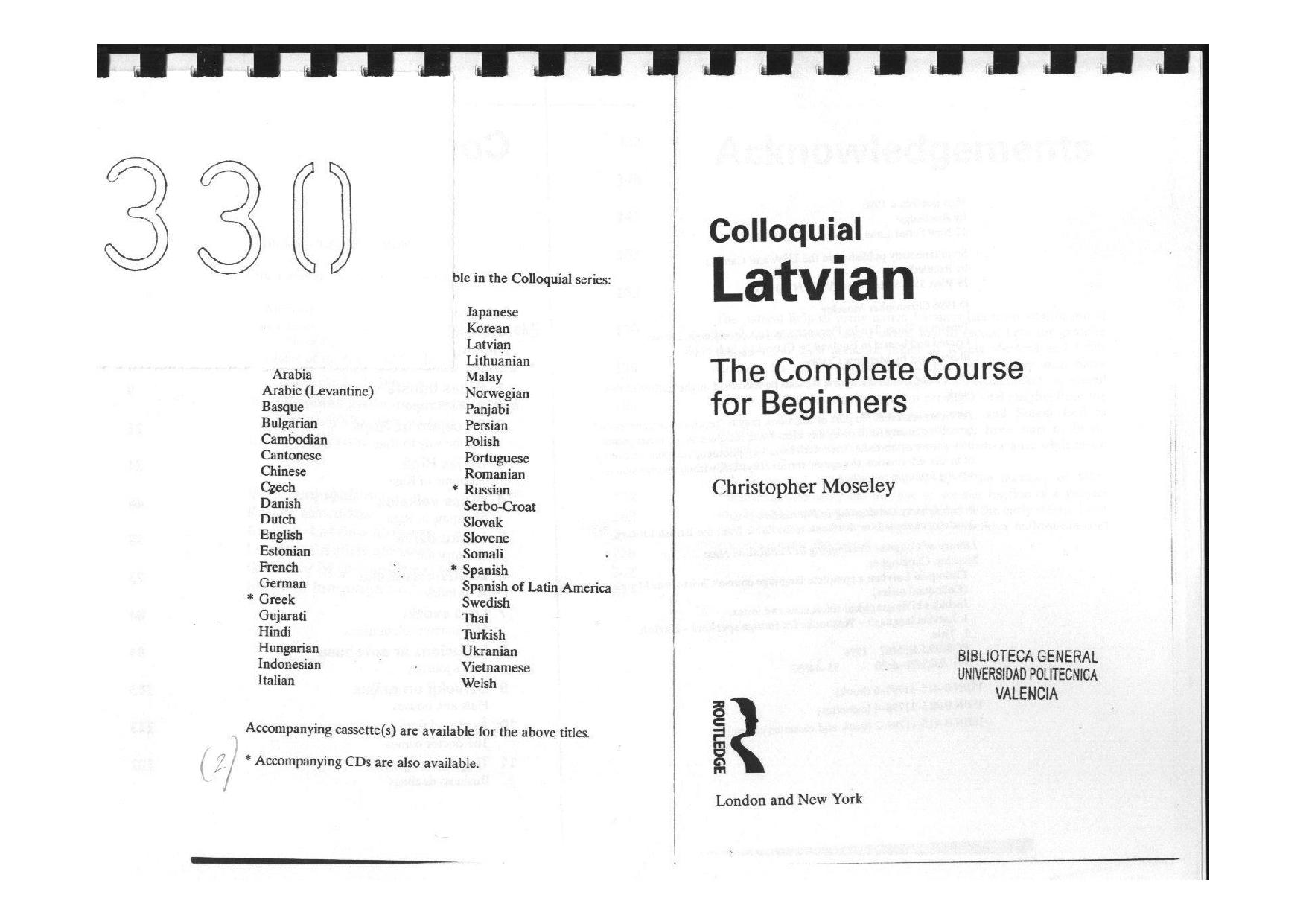 Colloquial Latvian The Complete Course For Beginners by Christopher Moseley