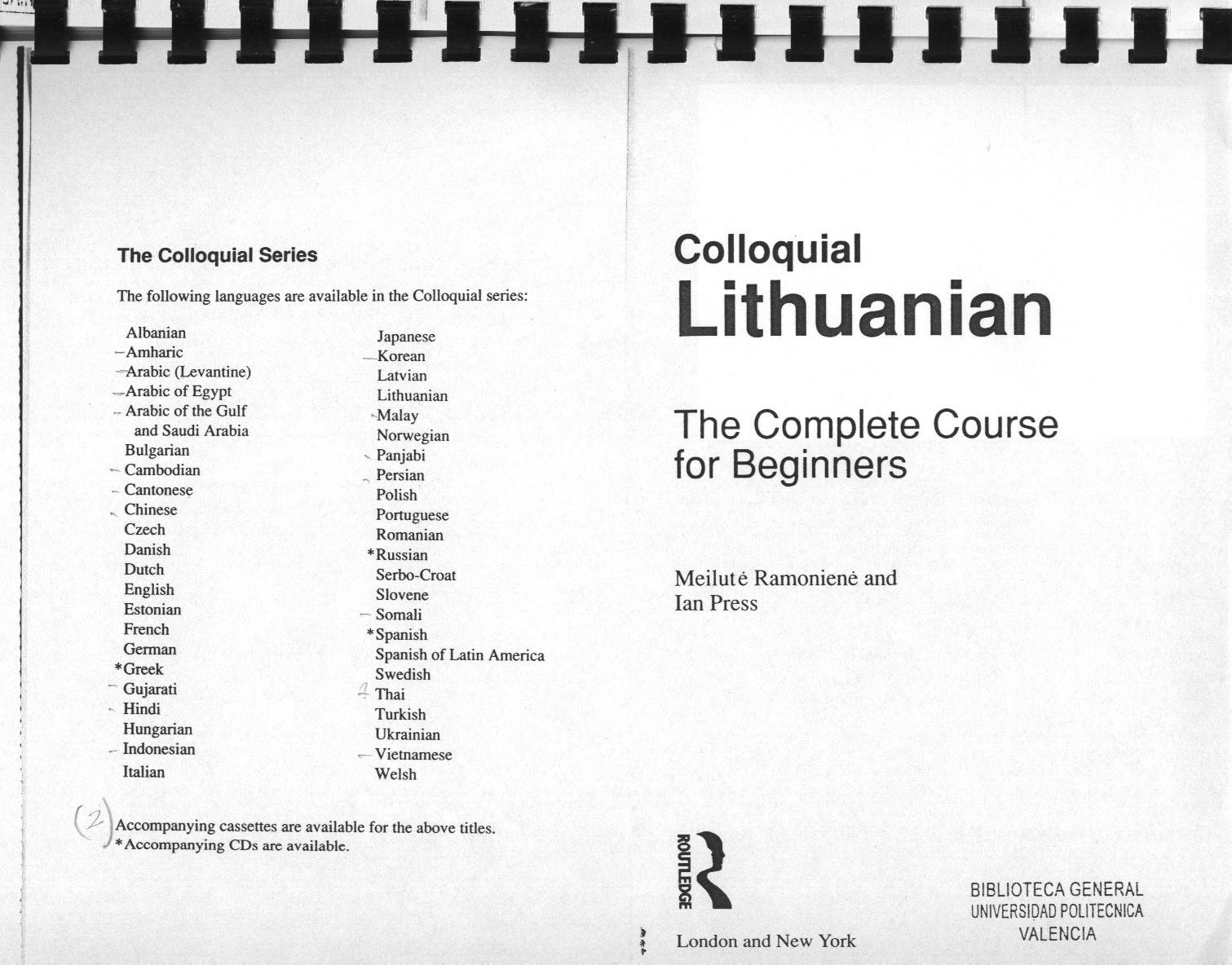 Colloquial Lithuanian The Complete Course For Beginners Colloquial Series by Unknown