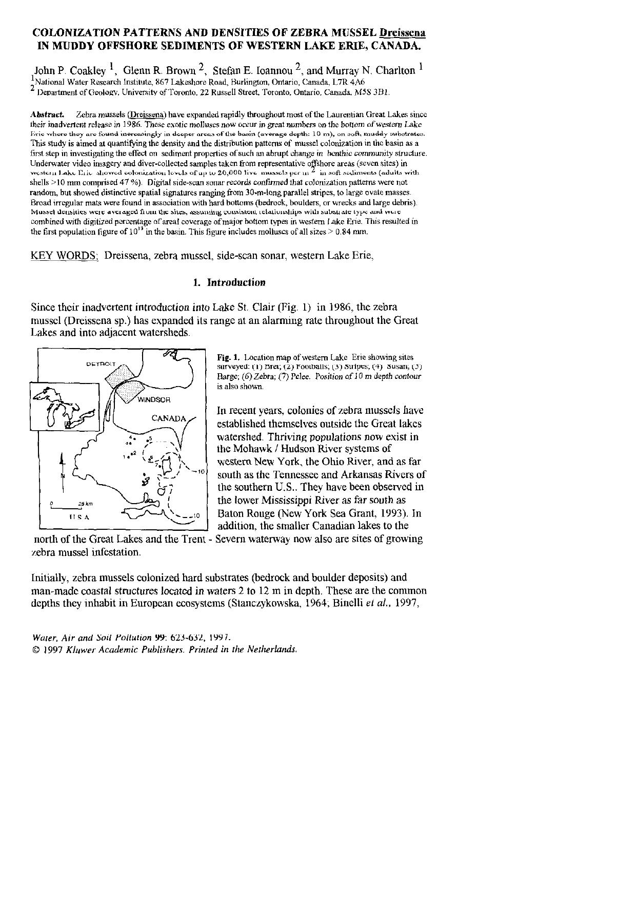 Colonization Patterns and Densities of Zebra Mussel Dreissena in Muddy Offshore Sediments of Western Lake Erie, Canada by Unknown