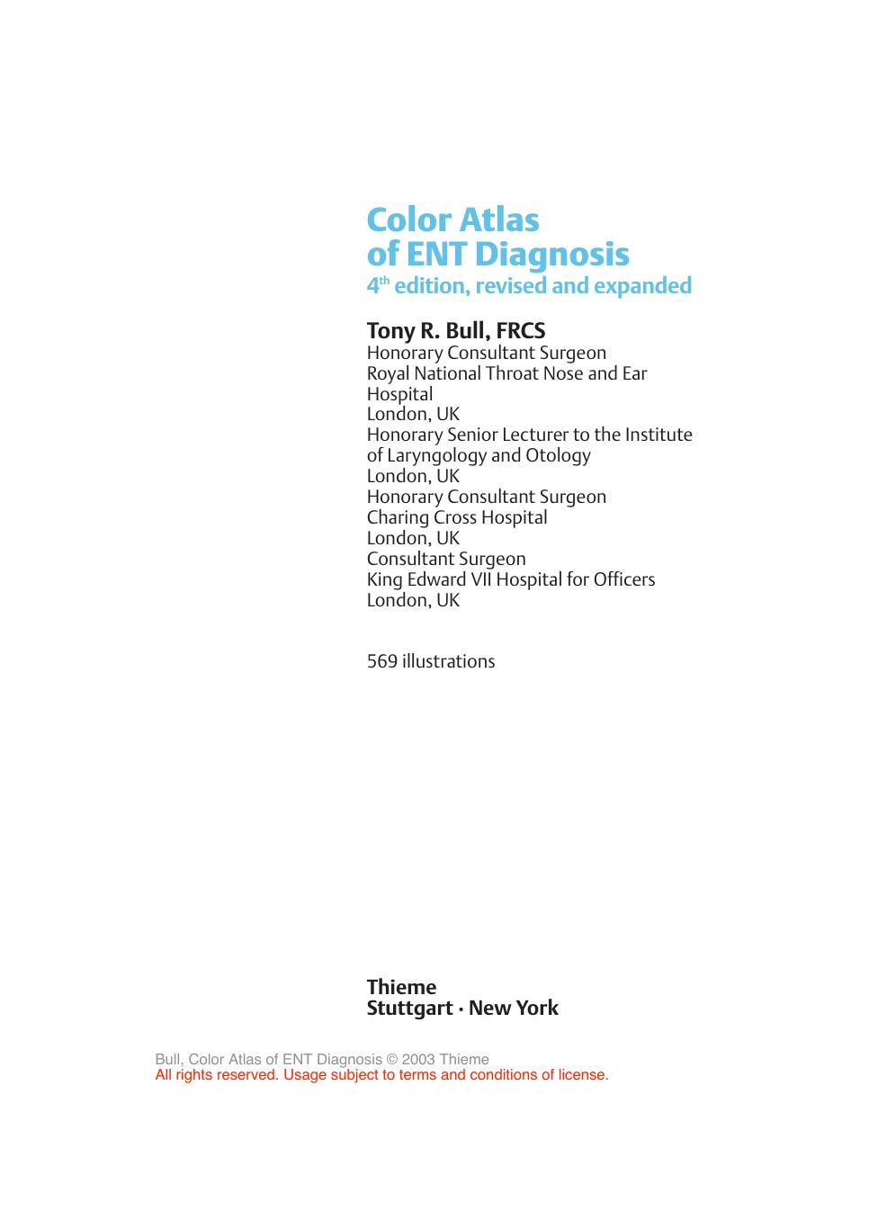 Color Atlas of ENT Diagnosis by T. Bull