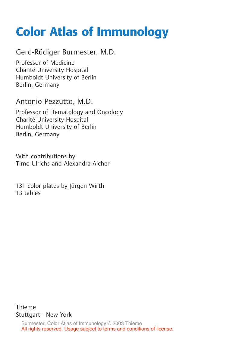 Color Atlas of Immunology by Gerd Burmester Antonio Pezzutto