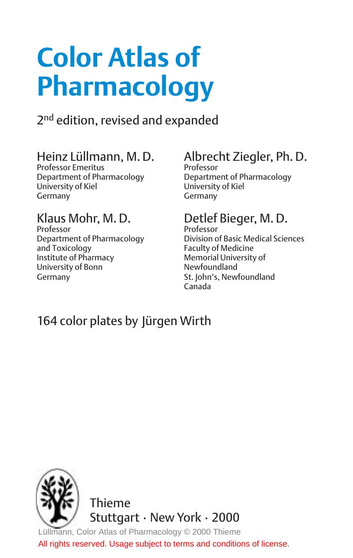 Color Atlas of Pharmacology by Albrecht Ziegler Klaus M.D. Mohr Detlef M.D. Bieger Heinz Lullmann