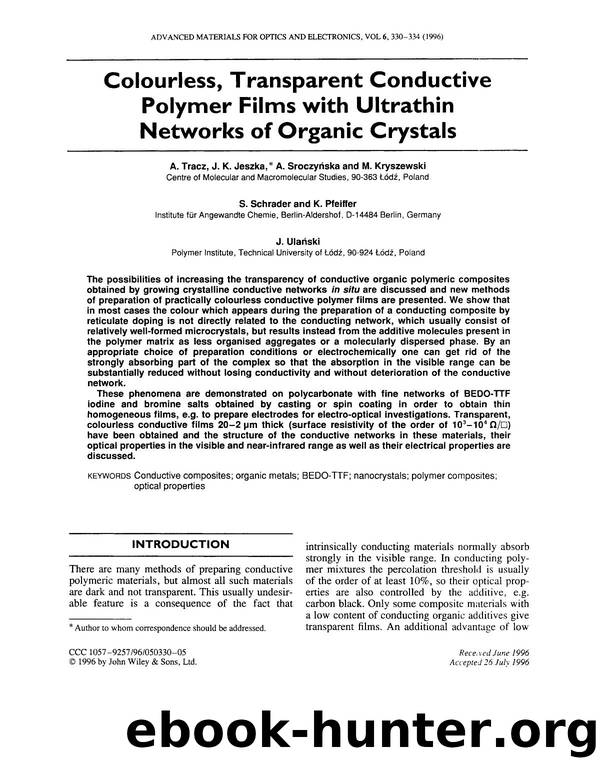 Colourless, transparent conductive polymer films with ultrathin networks of organic crystals by Unknown