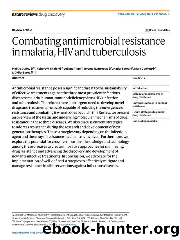 Combating antimicrobial resistance in malaria, HIV and tuberculosis by unknow