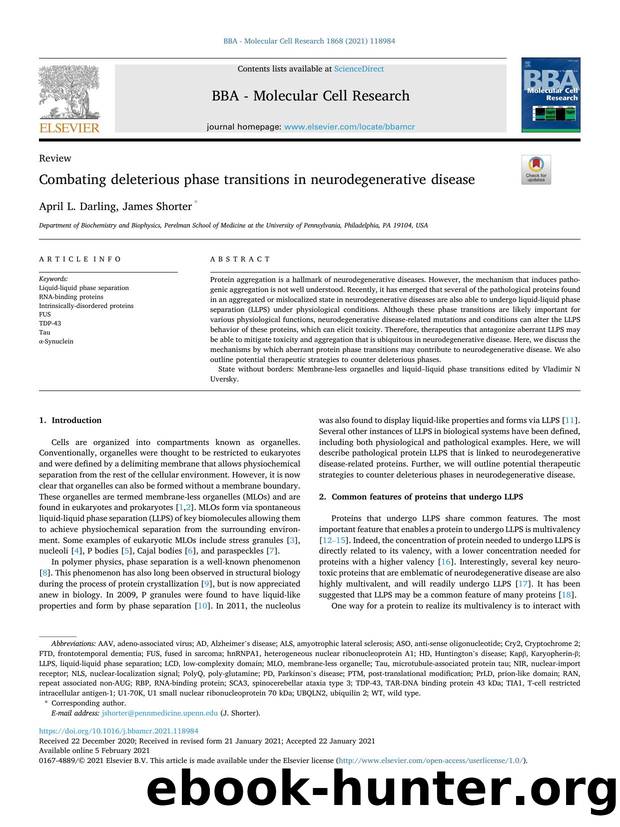 Combating deleterious phase transitions in neurodegenerative disease by April L. Darling & James Shorter