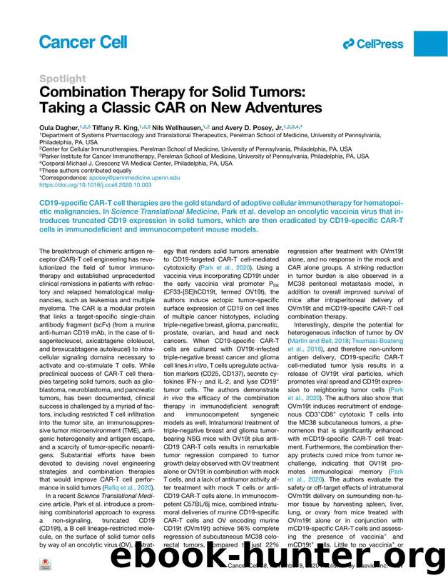 Combination Therapy for Solid Tumors: Taking a Classic CAR on New Adventures by Oula Dagher & Tiffany R. King & Nils Wellhausen & Avery D. Posey Jr