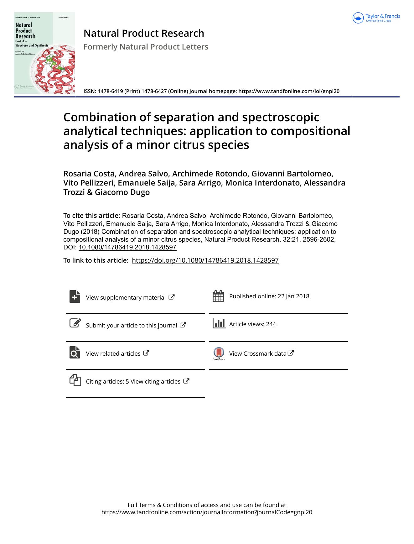 Combination of separation and spectroscopic analytical techniques: application to compositional analysis of a minor citrus species by unknow