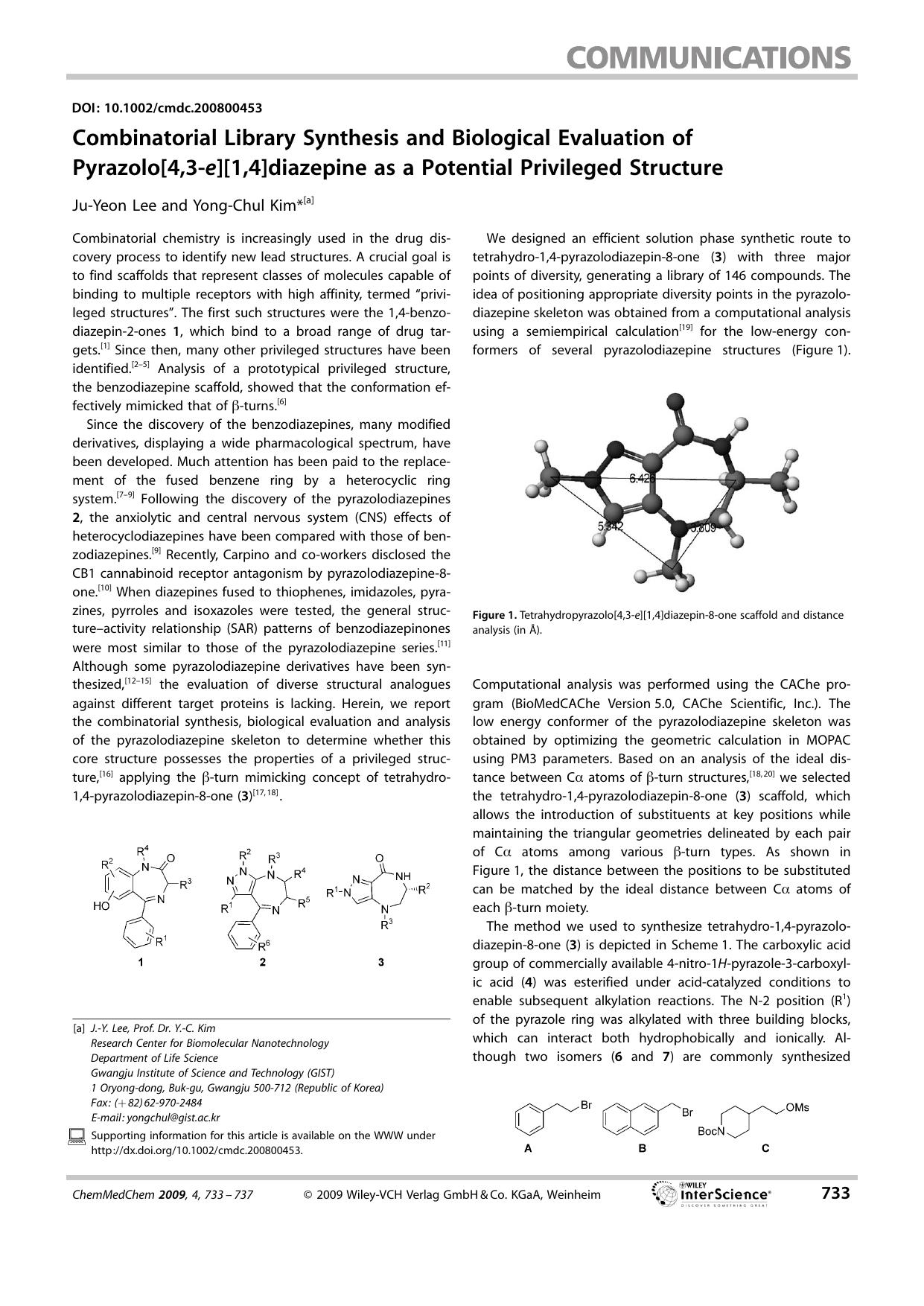 Combinatorial Library Synthesis and Biological Evaluation of Pyrazolo[4,3-e][1,4]diazepine as a Potential Privileged Structure by Unknown