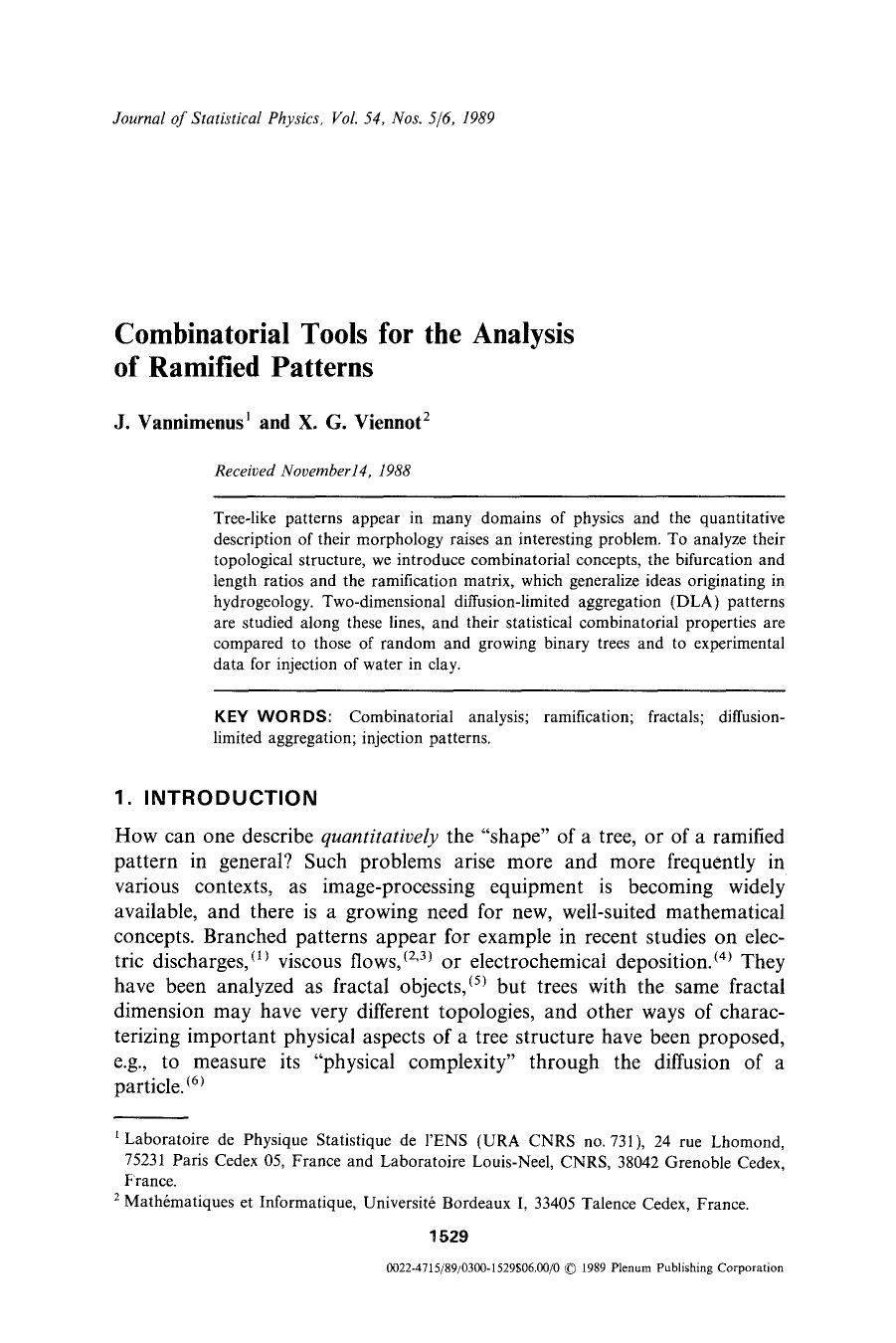 Combinatorial tools for the analysis of ramified patterns by Unknown
