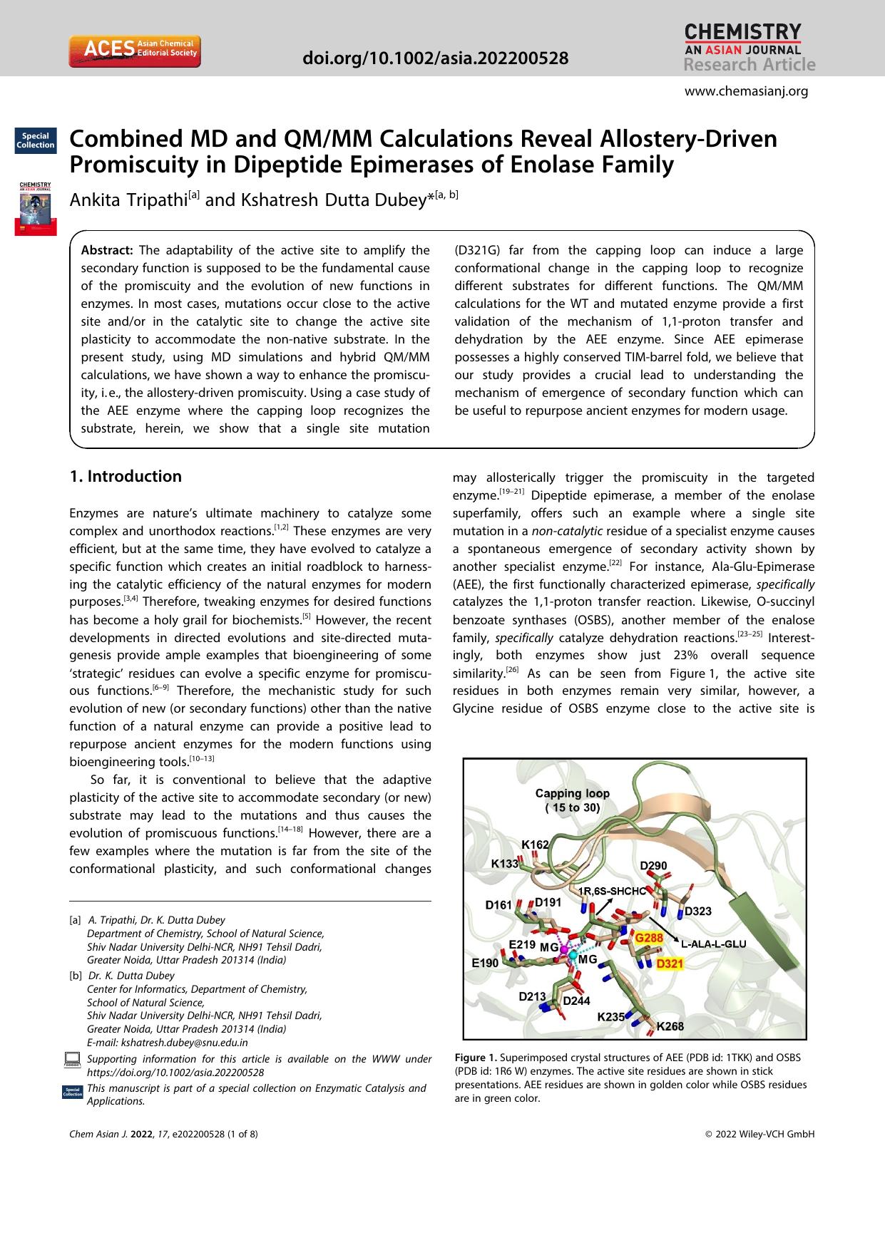 Combined MD and QMMM Calculations Reveal AllosteryâDriven Promiscuity in Dipeptide Epimerases of Enolase Family by Unknown
