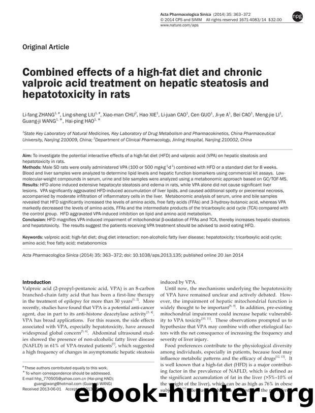 Combined effects of a high-fat diet and chronic valproic acid treatment on hepatic steatosis and hepatotoxicity in rats by unknow