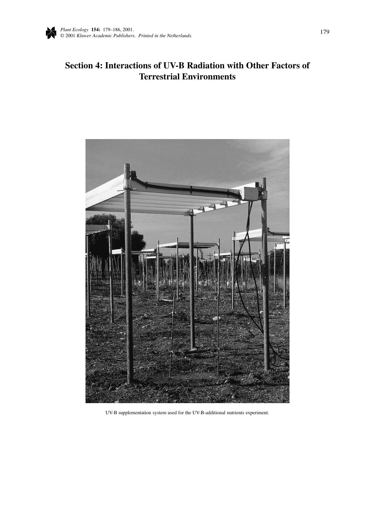 Combined effects of enhanced UV-B radiation and additional nutrients on growth of two Mediterranean plant species by Unknown