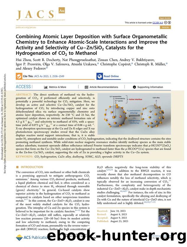 Combining Atomic Layer Deposition with Surface Organometallic Chemistry to Enhance Atomic-Scale Interactions and Improve the Activity and Selectivity of CuâZnSiO2 Catalysts for t by unknow