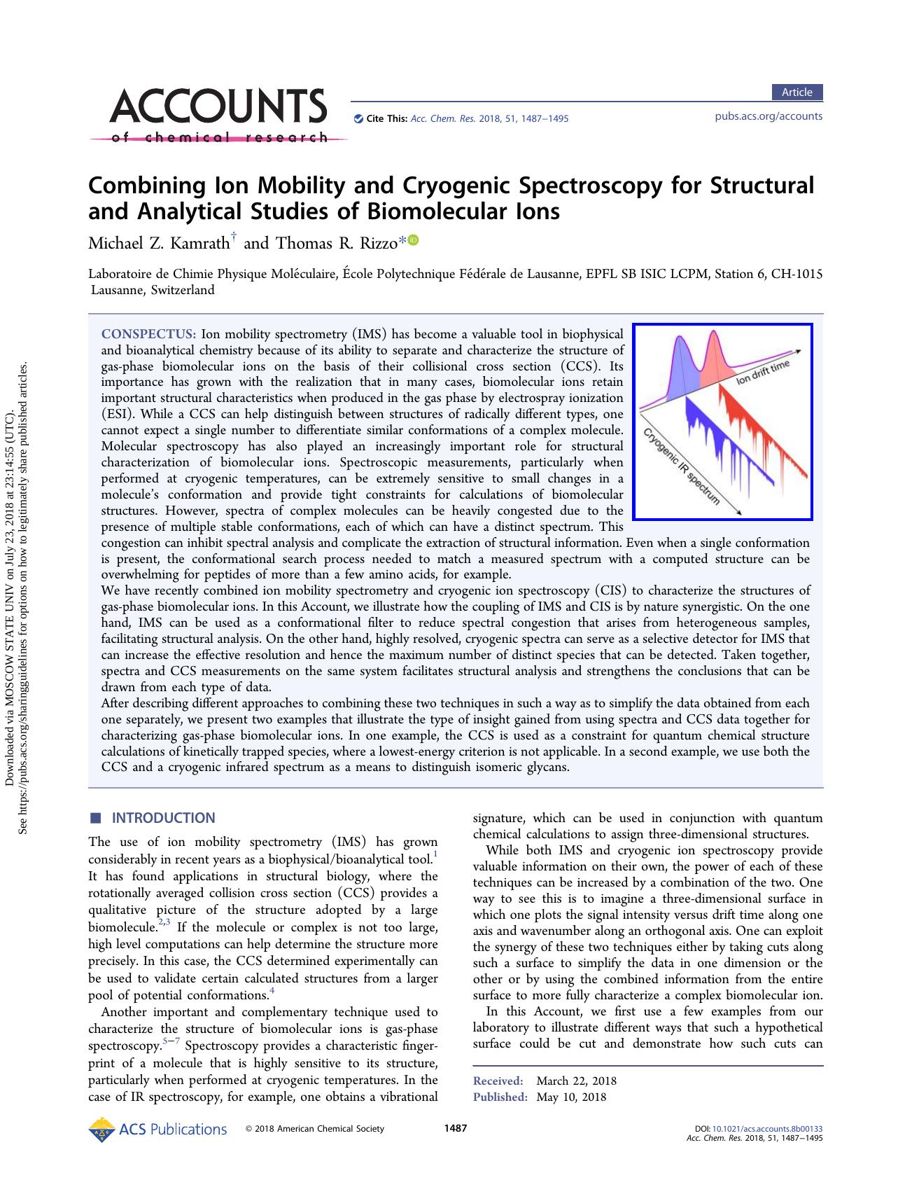 Combining Ion Mobility and Cryogenic Spectroscopy for Structural and Analytical Studies of Biomolecular Ions by Michael Z. Kamrath & Thomas R. Rizzo