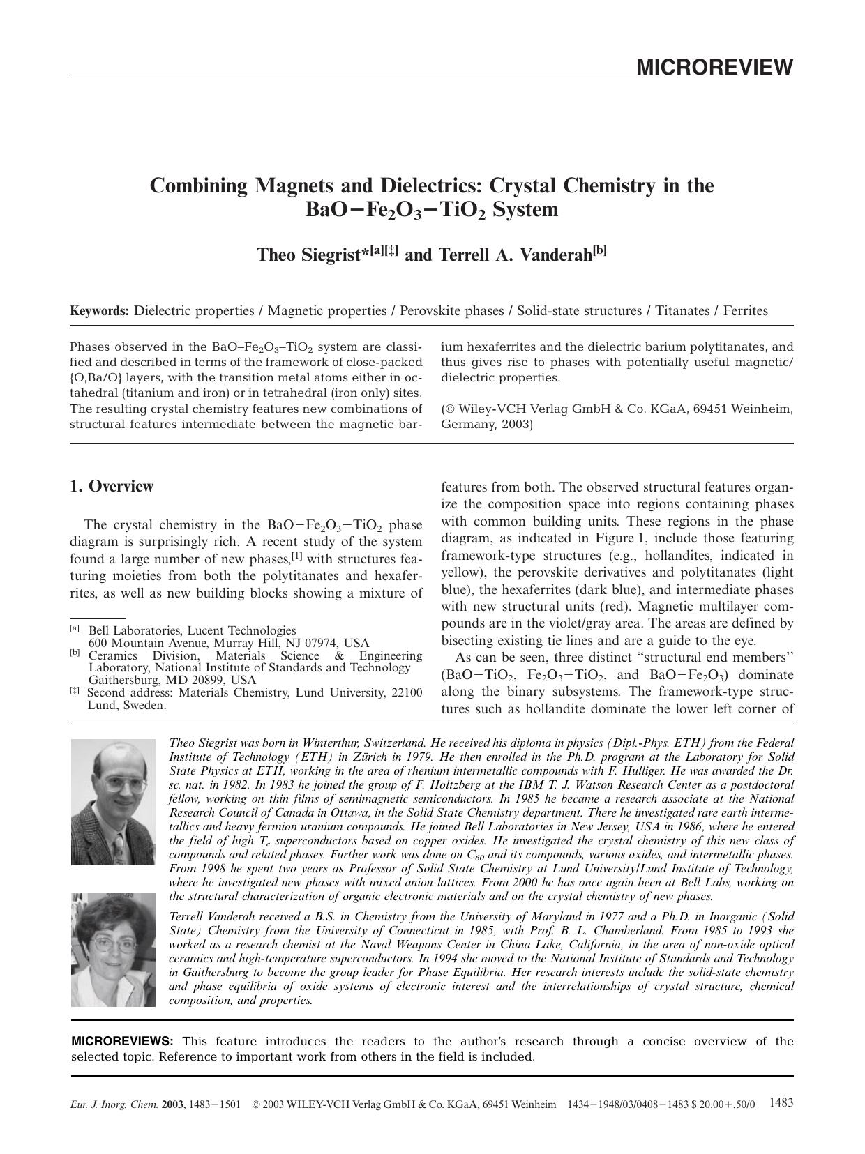 Combining Magnets and Dielectrics: Crystal Chemistry in the BaO-Fe2O3-TiO2 System by Unknown