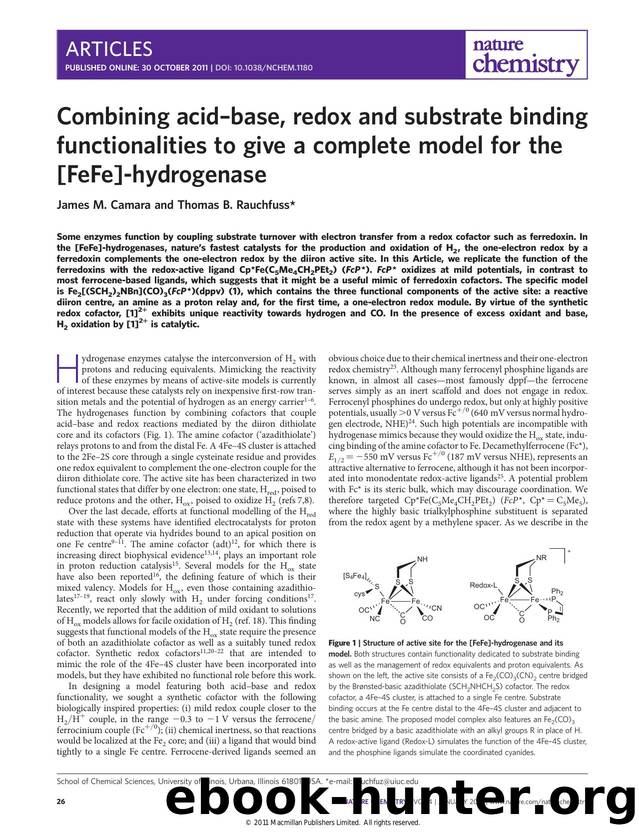 Combining acid-base, redox and substrate binding functionalities to give a complete model for the [FeFe]-hydrogenase by James M. Camara & Thomas B. Rauchfuss