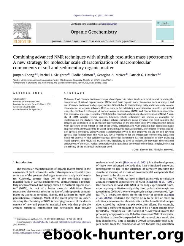 Combining advanced NMR techniques with ultrahigh resolution mass spectrometry: A new strategy for molecular scale characterization of macromolecular components of soil and sedimentary organic matter by Junyan Zhong & Rachel L. Sleighter & Elodie Salmon & Georgina A. McKee & Patrick G. Hatcher